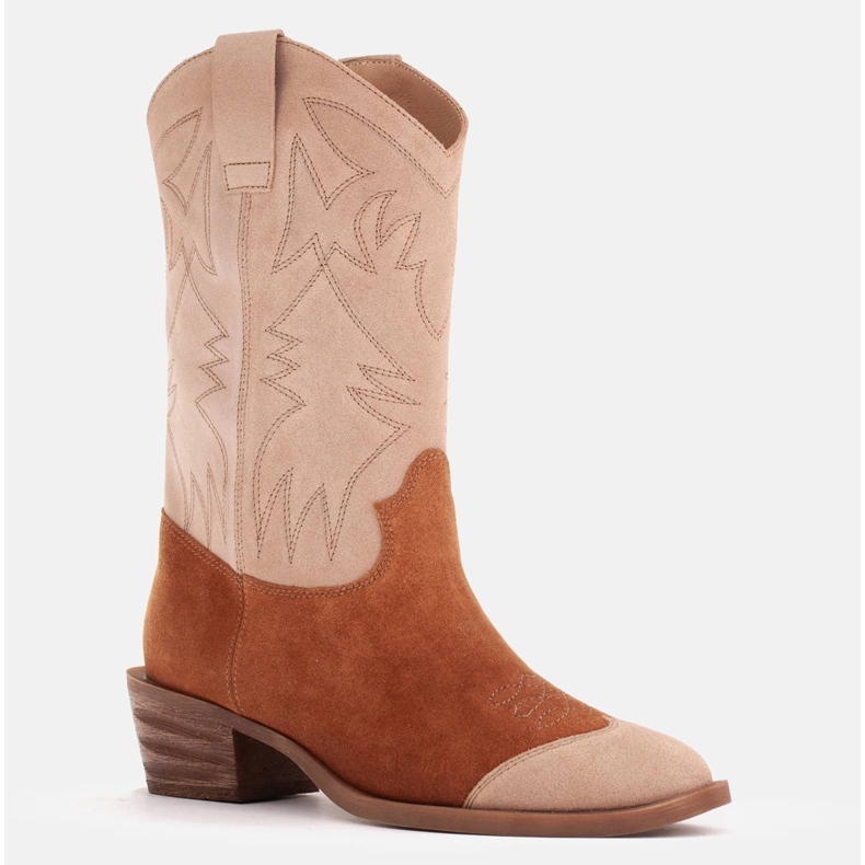 Marco Shoes Hímzett velúr cowboy csizma 2205B-813-096-1 bézs barna 1