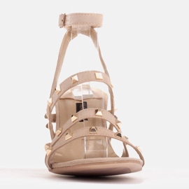 Marco Shoes Velúr szandál dekoratív szegecsekkel bézs 2