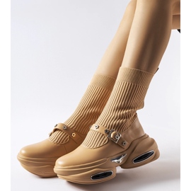 Ivana bézs bokacsizma zoknis felsőrésszel 1