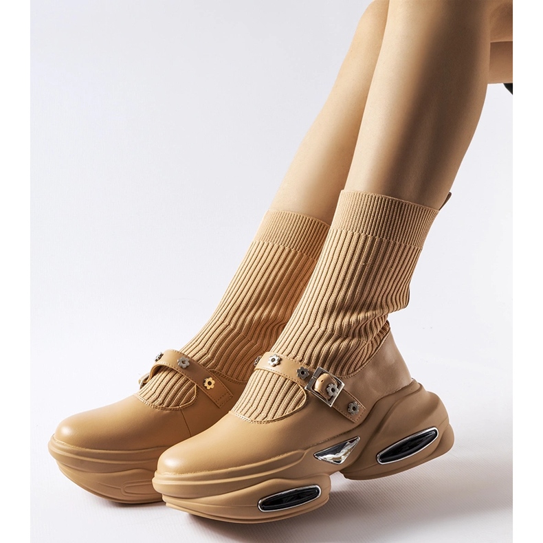 Ivana bézs bokacsizma zoknis felsőrésszel 1