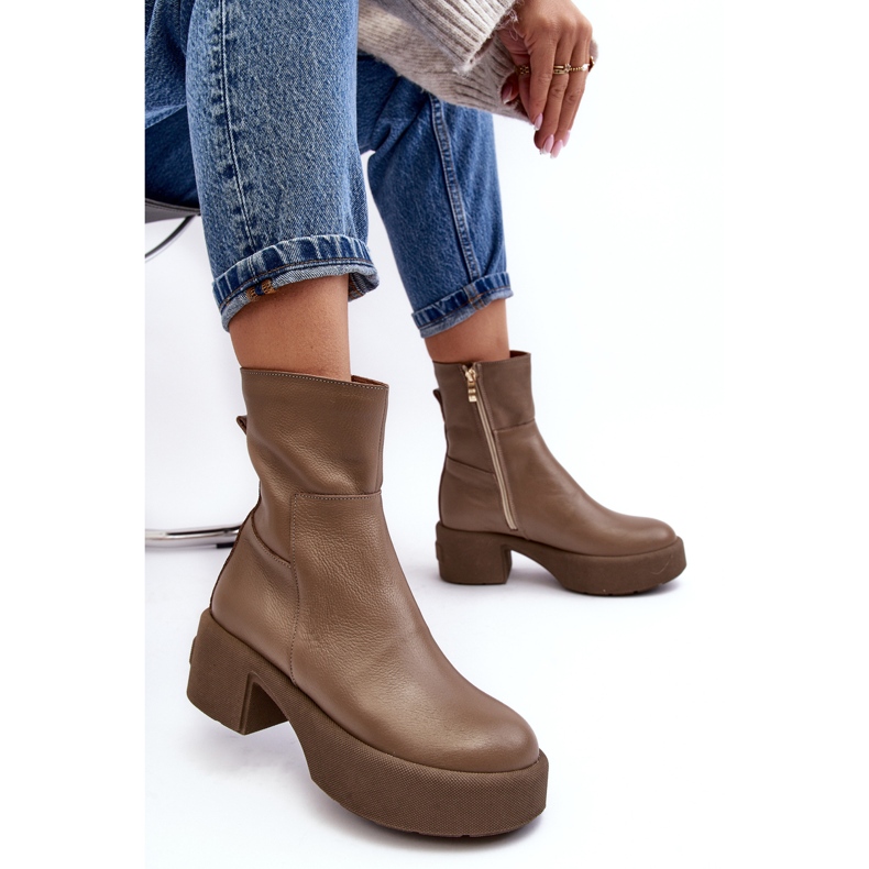 Lemar Volavola Lemar alacsony sarkú sötétbézs bőr bokacsizma 1