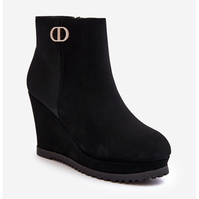 WJ2 Női ék alakú bokacsizma kis díszítéssel, fekete Bertolina 1