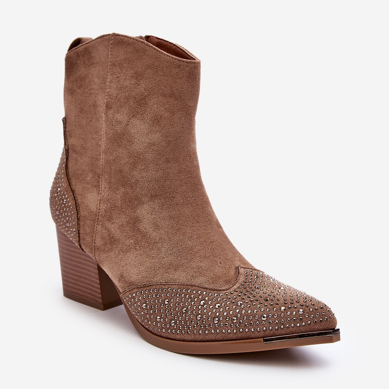 FS1 Női díszített cowboy csizma magas sarkú bézs színű Eleduana 1