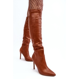 WS1 Női térd feletti magassarkú csizma, barna Sirenpha 2