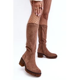 WS1 Női térd feletti alacsony sarkú csizma, barna Beveta 1