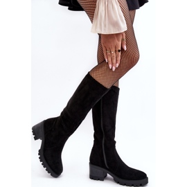 WS1 Női térd feletti alacsony sarkú csizma, fekete Beveta 2