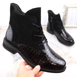 Bőr lakkozott velúr szigetelt fekete csizma T.Sokolski 722 1