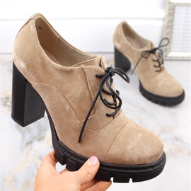 Női bőr velúr cipő magas sarkon és platformon, bézs Filippo DP4918 1