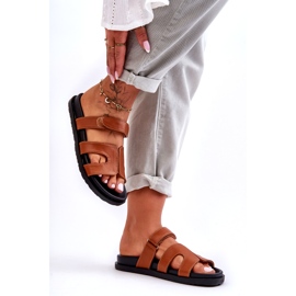 Joia Bőr klasszikus női papucs tépőzárral, barna 4