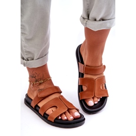 Joia Bőr klasszikus női papucs tépőzárral, barna 3