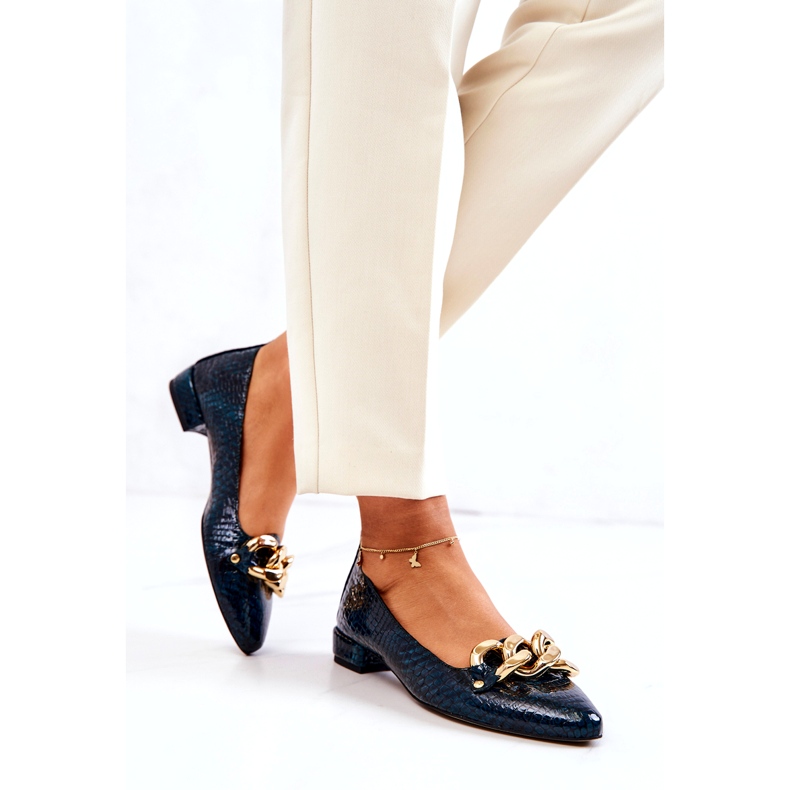 Alberto Violli Bőr lakk Kígyó balerina cipő lánccal, zöld 3