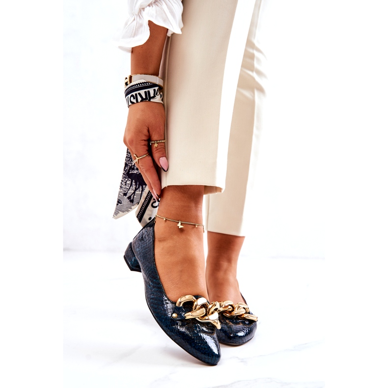 Alberto Violli Bőr lakk Kígyó balerina cipő lánccal, zöld 1