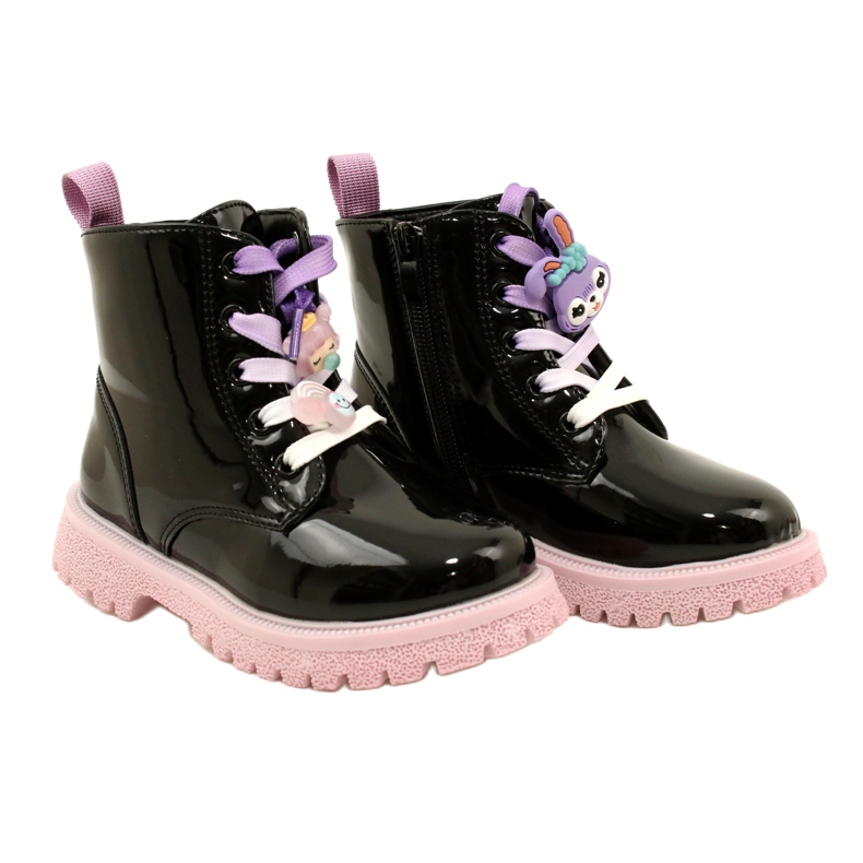 Lakkozott csizma dekoratív kapcsokkal Miss 23DZ23-6582 fekete 4