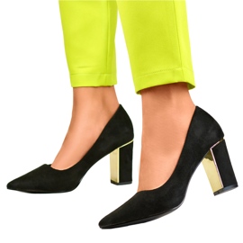 Női fekete velúr pumpák kényelmes magassarkúval 1