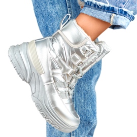 Női ezüst színű sport fűzős hócsizma 1