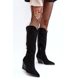 Divatos Delia fekete velúr cowboy csizma 2