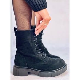 Lavey Black velúr fűzős csizma fekete 1