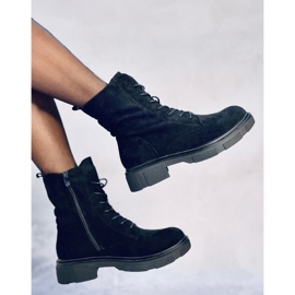 Lavey Black velúr fűzős csizma fekete 2