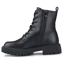 Női fekete eco-bőr fűzős bokacsizma 2