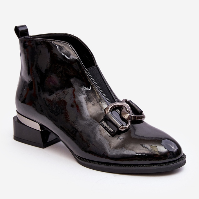 Vinceza Lakkbőr női alacsony sarkú csizma, szigetelt, fekete nadrág 1