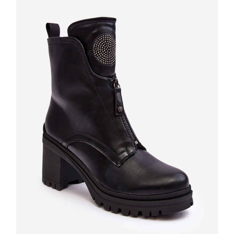 Vinceza Női bőr bokacsizma strasszokkal Black Rosie fekete 2