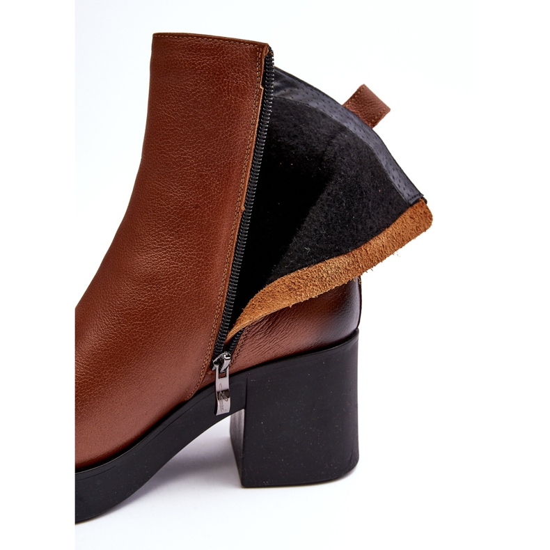 Lemar Littosa Lemar Littosa bőr bokacsizma masszív sarkon cipzárral barna 2