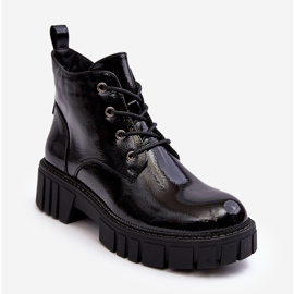 Sergio Leone Lakkbőr szigetelt fűzős bokacsizma Fekete Bjorg 2