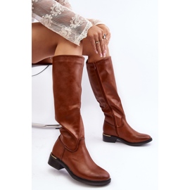 Női térd feletti lapos csizma Barna Aviare 2