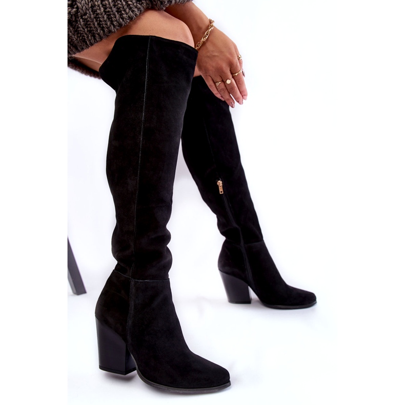 Lewski Shoes Női velúr comb magas csizma Lewski 2833 fekete 4