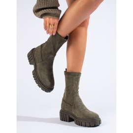 Shelovet női sötétzöld velúr bokacsizma 1