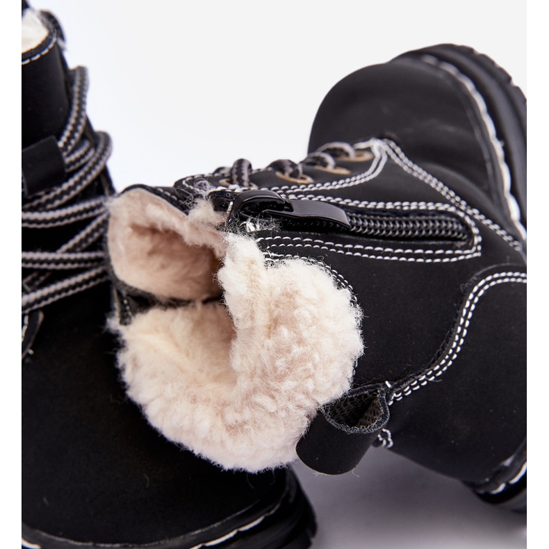 Gyermek trapper csizma cipzárral és báránybőrrel, fekete Marialee 2