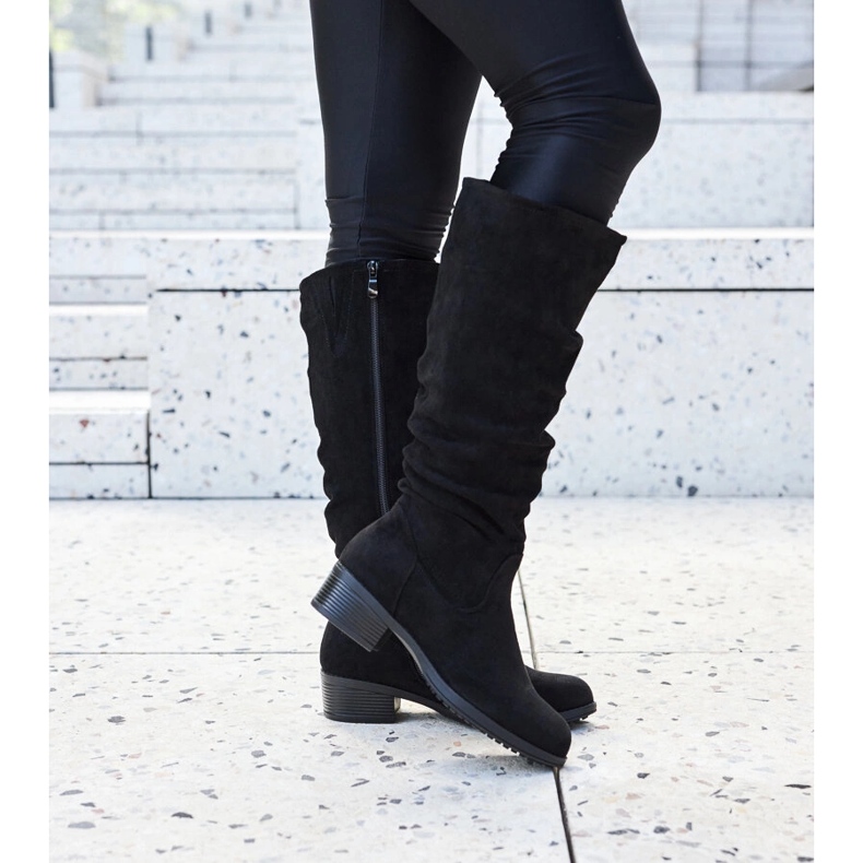 Fekete ráncos Angelico öko-velúr csizma 1