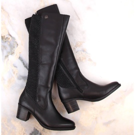 Bőr kényelmes női csizma gumival, szigetelt fekete Rieker Y2050-00 1