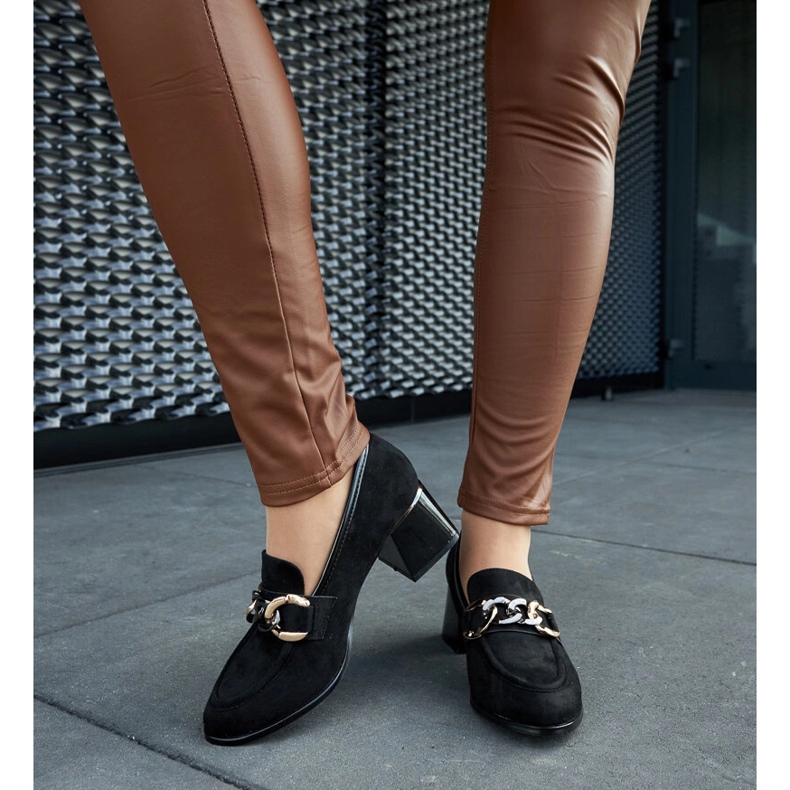 Fekete pumpák öko-velúr tömbbel 1