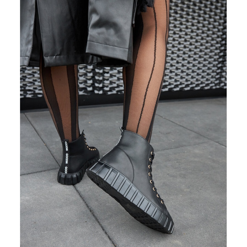 Carassai fekete hosszú bőr tornacipő 1