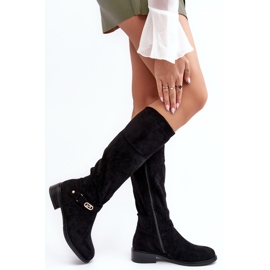 Szigetelt velúr csizma lapos sarkú S.Barski HY07-31 Fekete 2