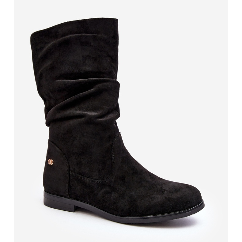 Női lapos csizma domború felsőrésszel, fekete Kotine 1