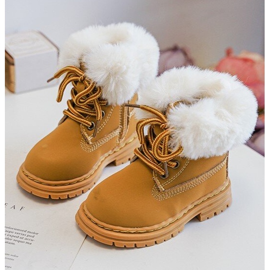 Gyermek Trappers Cipzáras csizma Camel Gerande szőrmével barna 1