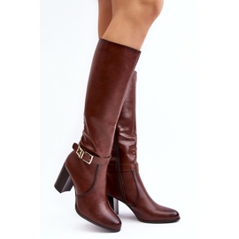 Sergio Leone Női magassarkú csizma csattal, melegbarna Sendilia 1