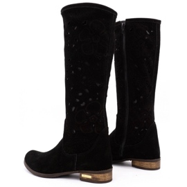 Olivier Női áttört csizma Fekete virágok 3