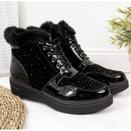 Fekete Rieker 93312-00 bőr szigetelt bőrcsizma a platformon 1