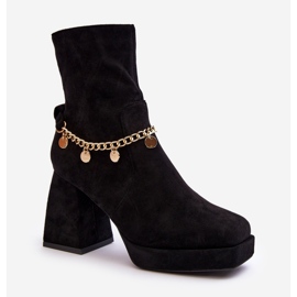Női magassarkú bokacsizma fekete Tiselo lánccal 1