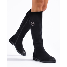 W. Potocki Velúr női csizma lapos sarokkal a Potocki cégtől fekete 1