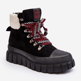 Szigetelt Trapper csizma vastag talpon, fekete Ralotta 1