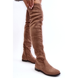 Super Me Bézs Bikka női térd feletti lapos csizma 2