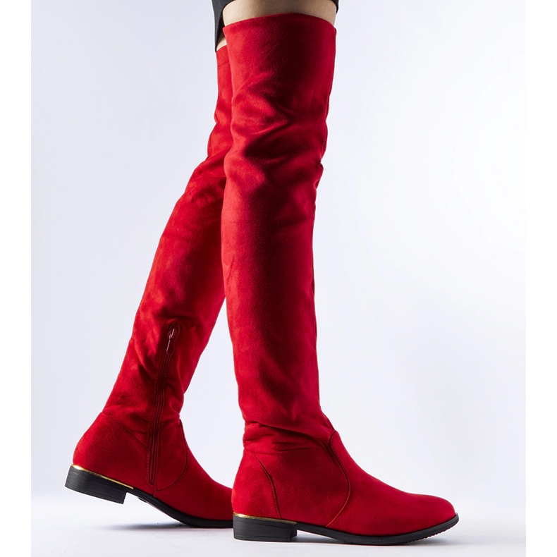 Hosszú piros, meleg, öko-velúr Elwira csizma 1