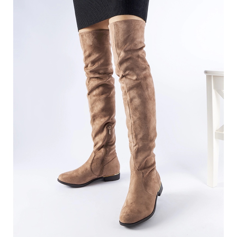 Hosszú barna, meleg, öko-velúr Elwira csizma 1