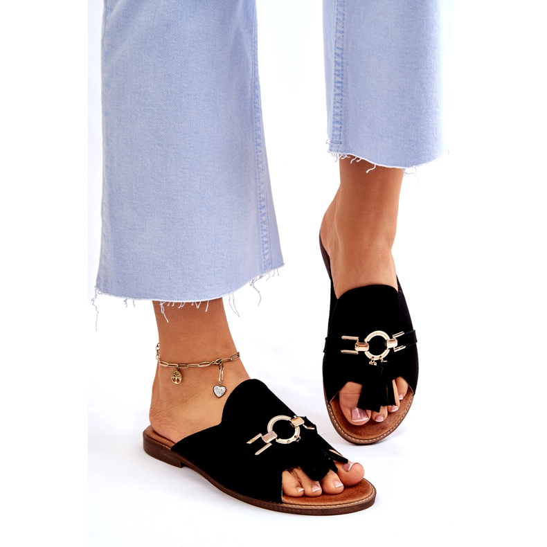 Lewski Shoes Női velúr papucs Leski cipő 3226 fekete 2