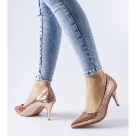 Rózsaszín flitteres Ernesto magassarkú pumpák aranysárga 1