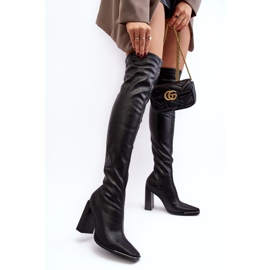 Női térd feletti magassarkú csizma, Eco-bőr, fekete Orcella 2